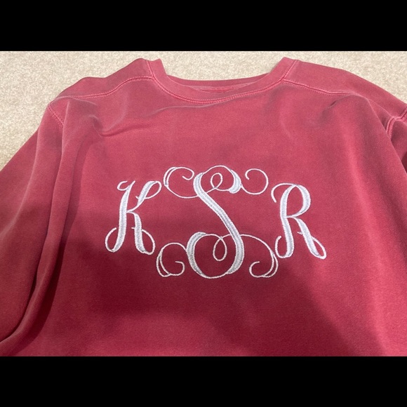 Comfort Color burgundy sweatshirt with initials “KSR” embroidered on it. - Picture 3 of 5